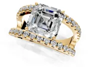 Solitaire Engagement Ring Setting for Asscher Cut Center with Wide-Open Split Shank and Prong Head in Yellow Gold