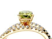 Solitaire Engagement Ring Setting for Fancy Yellow Emerald Cut Center with Woven 3-Strand Pave Band and Prong Head in Yellow Gold