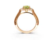 Milgrain Halo Engagement Ring Setting for Fancy Yellow Radiant Cut Center with Bezel Point Accents and Prong Head in Rose Gold
