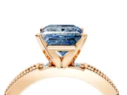 Solitaire Engagement Ring Setting for Fancy Blue Princess Cut Center with Milgrain-Edged Pave Band and Prong Head in Rose Gold
