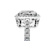 Accent Halo Engagement Ring Setting for Radiant Cut Center with Full-Length Pave Band and Prong Head in Platinum