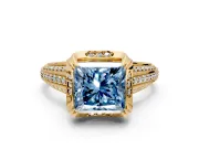 Solitaire Engagement Ring Setting for Fancy Blue Princess Cut Center with Accented Split Shank and Prong Head in Yellow Gold