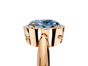 Halo Engagement Ring Setting for Fancy Blue Oval Center with Tapered Plain Band and Prong Head in Rose Gold