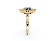 Halo Engagement Ring Setting for Fancy Blue Round Cut Center with Milgrain Bezel Rim, Plain Band and Prong Head in Yellow Gold