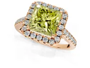 Halo Engagement Ring Setting for Fancy Yellow Princess Cut Center with Narrowing Pave Band and Prong Head in Rose Gold