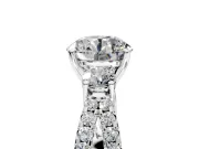 3 Stone Engagement Ring Setting for Round Cut Center with Pave Split Shank and Prong Head in White Gold