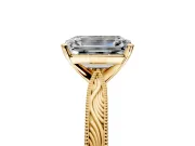 Solitaire Engagement Ring Setting for Emerald Cut Center with Engraved Milgrain Band and Prong Head in Yellow Gold