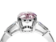 3 Stone Engagement Ring Setting for Fancy Pink Oval Center with Baguette Accents and Prong Head in Platinum