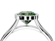 Solitaire Engagement Ring Setting for Fancy Green Cushion Cut Center with V Split Shank and Bezel Head in Sterling Silver