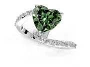 Solitaire Engagement Ring Setting for Fancy Green Heart-Shaped Center with Pave Bypass Swirl Band and Prong Head in Sterling Silver