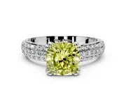 Solitaire Engagement Ring Setting for Fancy Yellow Cushion Cut Center with Multi-Row Pave Accents and Basket Head in Sterling Silver