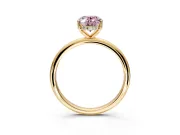 Hidden Halo Engagement Ring Setting for Fancy Pink Oval Center with Thin Round-Wire Band and Prong Head in Yellow Gold