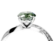 Side Accent Engagement Ring Setting for Fancy Green Oval Center with Accent Shoulders and Prong Head in White Gold