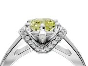 Solitaire Engagement Ring Setting for Fancy Yellow Cushion Cut Center with Wide Band, Pave Collar and Prong Head in White Gold