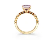 Solitaire Engagement Ring Setting for Fancy Pink Asscher Cut Center with Bezel-Dot Beaded Band and Prong Head in Yellow Gold