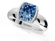Tension Engagement Ring Setting for Fancy Blue Radiant Cut Center with Wide Flat Band and Tension Head in White Gold
