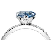 Solitaire Engagement Ring Setting for Fancy Blue Heart-Shaped Center with Round Cut Pave Band and Prong Head in White Gold