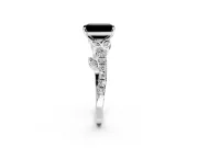 Leaf Motif Engagement Ring Setting for Fancy Black Emerald Cut Center with Pave Band and Prong Head in Sterling Silver