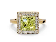 Halo Engagement Ring Setting for Fancy Yellow Princess Cut Center with Plain Tapered Band and Prong Head in Yellow Gold