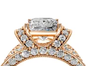 Pave Engagement Ring Setting for Princess Cut Center with Curved Accent Rows, Openwork and Prong Head in Rose Gold