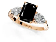 3 Stone Engagement Ring Setting for Fancy Black Emerald Cut Center with Large Pear-Shaped Accents and Prong Head in Rose Gold