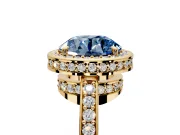 Halo Engagement Ring Setting for Fancy Blue Round Cut Center with Metal-Rimmed Halo, Pave Band and Prong Head in Yellow Gold