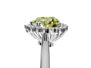 Starburst Halo Engagement Ring Setting for Fancy Yellow Heart-Shaped Center with Thin Round-Wire Band and Prong Head in White Gold