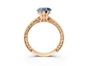 Solitaire Engagement Ring Setting for Fancy Blue Heart-Shaped Center with Engraved Milgrain Band and Prong Head in Rose Gold