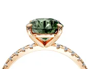 Solitaire Engagement Ring Setting for Fancy Green Round Cut Center with Fine Pave Narrow Band and Prong Head in Rose Gold