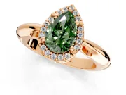 Halo Engagement Ring Setting for Fancy Green Pear-Shaped Center with Tapered Plain Band and Prong Head in Rose Gold