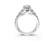 Solitaire Engagement Ring Setting for Pear-Shaped Center with Graduated Shared Prongs and Prong Head in Sterling Silver