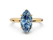 Hidden Halo Engagement Ring Setting for Fancy Blue Marquise Center with Thin Rounded Band and Prong Head in Yellow Gold
