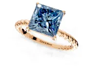 Solitaire Engagement Ring Setting for Fancy Blue Princess Cut Center with Plain Twisted Rope Band and Prong Head in Rose Gold