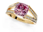 Split Shank Engagement Ring Setting for Fancy Pink Cushion Cut Center with Pave Split Shank and Prong Head in Yellow Gold