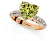 Solitaire Engagement Ring Setting for Fancy Yellow Heart-Shaped Center with Domed Multi-Row Pave Band and Prong Head in Rose Gold