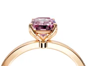 Solitaire Engagement Ring Setting for Fancy Pink Emerald Cut Center with Thin Rounded Plain Band and Prong Head in Rose Gold