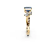 Floral Engagement Ring Setting for Fancy Blue Asscher Cut Center with Trailing Marquise Accents and Prong Head in Yellow Gold
