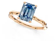 Solitaire Engagement Ring Setting for Fancy Blue Emerald Cut Center with Bamboo Band and Prong Head in Rose Gold