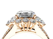 Halo Engagement Ring Setting for Asscher Cut Center with Two-Strand Split Shank and Prong Head in Rose Gold