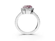 Halo Engagement Ring Setting for Fancy Pink Heart-Shaped Center with Inner Milgrain Border and Prong Head in Sterling Silver