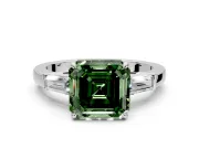 3 Stone Engagement Ring Setting for Fancy Green Asscher Cut Center with Baguette Accents and Prong Head in Sterling Silver