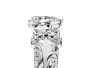 Solitaire Engagement Ring Setting for Pear-Shaped Center with Filigree Accent Basket and Prong Head in Platinum