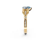 Solitaire Engagement Ring Setting for Fancy Blue Pear-Shaped Center with Marquise and Bezel Accents and Prong Head in Yellow Gold