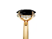 Hidden Halo Engagement Ring Setting for Fancy Black Oval Center with Thin Rounded Band and Prong Head in Yellow Gold