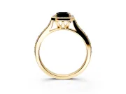 Halo Engagement Ring Setting for Fancy Black Emerald Cut Center with Pave Accents, Heart Basket and Prong Head in Yellow Gold