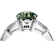 3 Stone Engagement Ring Setting for Fancy Green Round Cut Center with Baguette Accents and Prong Head in Platinum