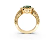 Milgrain Halo Engagement Ring Setting for Fancy Green Heart-Shaped Center with Pave Band and Prong Head in Yellow Gold