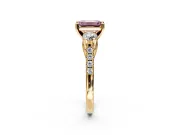 3 Stone Engagement Ring Setting for Fancy Pink Emerald Cut Center with Crossover Basket, Pave Band and Prong Head in Yellow Gold