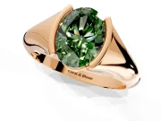 Tension Engagement Ring Setting for Fancy Green Oval Center with Wide Tapered Band and Tension Head in Rose Gold
