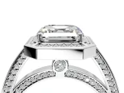 Halo Engagement Ring Setting for Asscher Cut Center with Framed Halo, Pave Band and Prong Head in Platinum